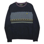 LYLE & SCOTT Mens Navy Blue Patterned Jumper Wool Blend Crew Neck Basic Knit M
