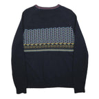 LYLE & SCOTT Mens Navy Blue Patterned Jumper Wool Blend Crew Neck Basic Knit M