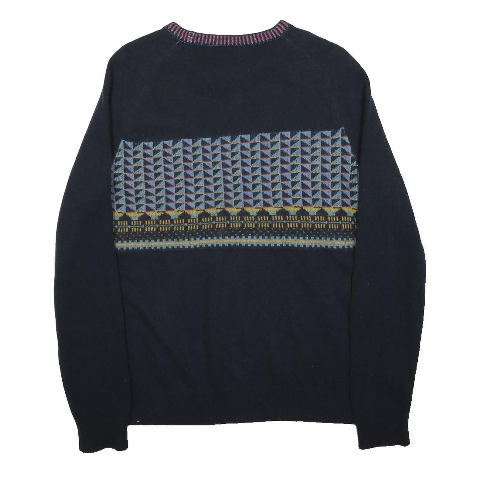 LYLE & SCOTT Mens Navy Blue Patterned Jumper Wool Blend Crew Neck Basic Knit M