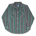 WRANGLER Mens Green & Grey Striped Western Shirt M Cotton Blend Casual