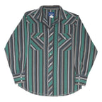 WRANGLER Mens Green & Grey Striped Western Shirt M Cotton Blend Casual