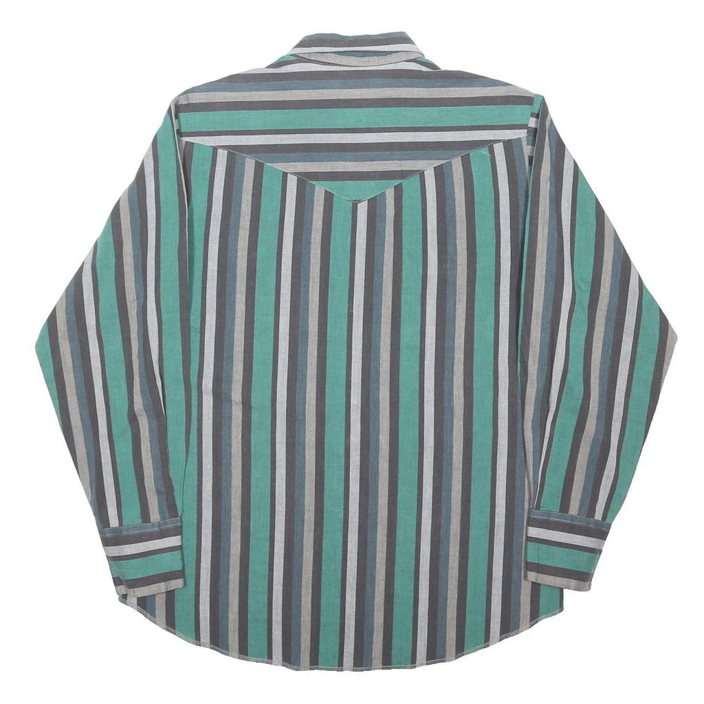 WRANGLER Mens Green & Grey Striped Western Shirt M Cotton Blend Casual