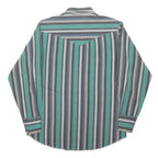 WRANGLER Mens Green & Grey Striped Western Shirt M Cotton Blend Casual
