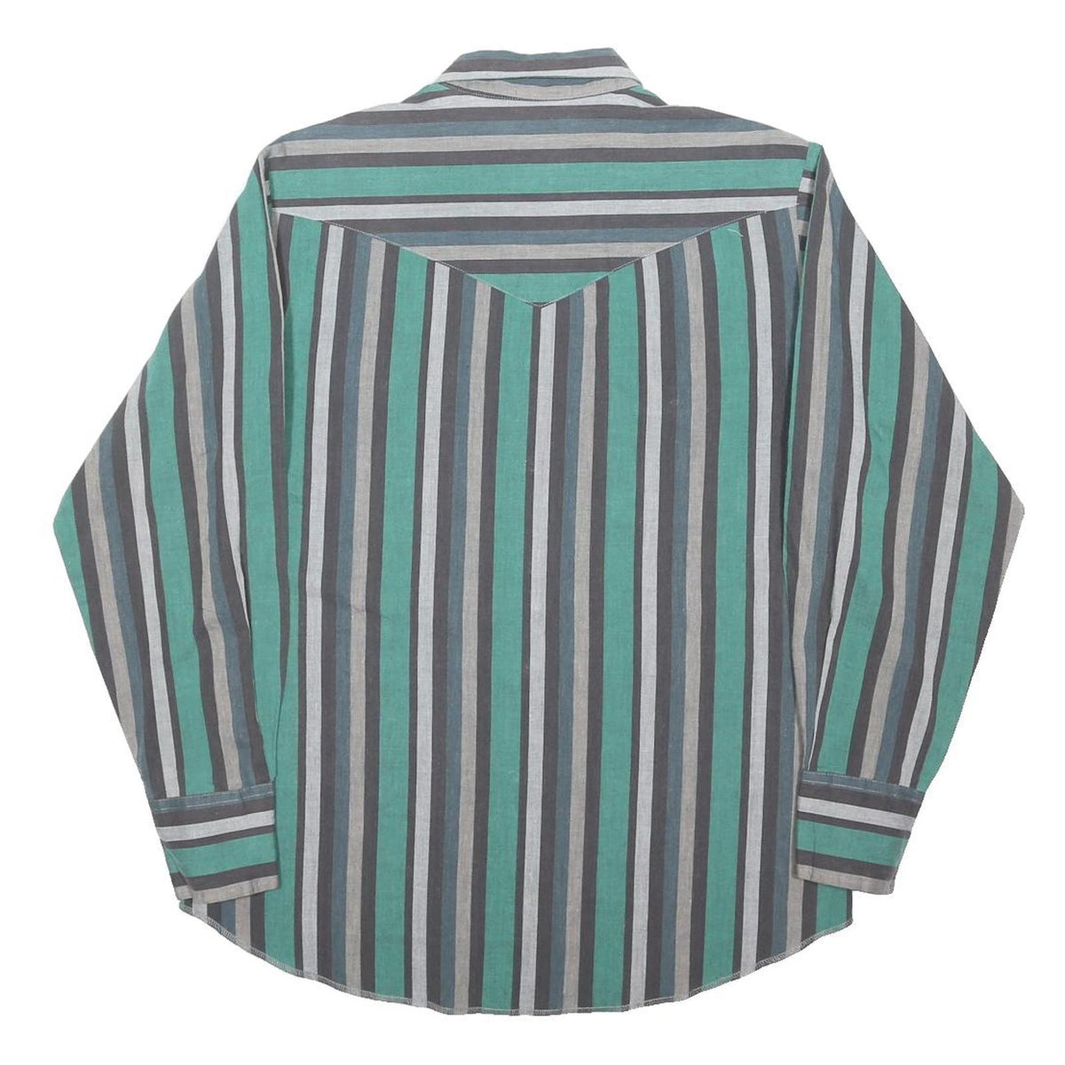 WRANGLER Mens Green & Grey Striped Western Shirt M Cotton Blend Casual