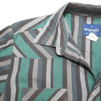 WRANGLER Mens Green & Grey Striped Western Shirt M Cotton Blend Casual