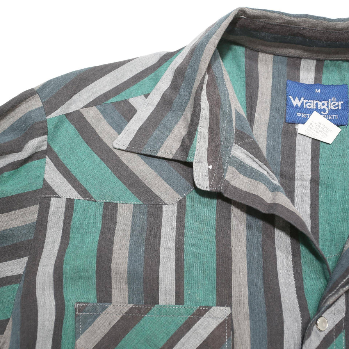 WRANGLER Mens Green & Grey Striped Western Shirt M Cotton Blend Casual