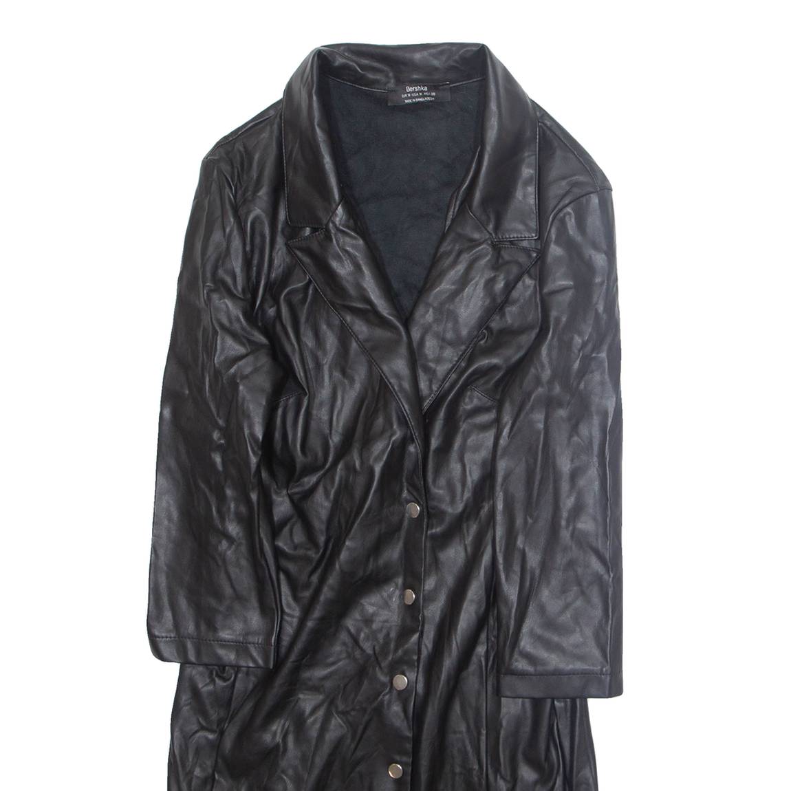 BERSHKA Womens Overcoat Jacket Black Faux Leather M