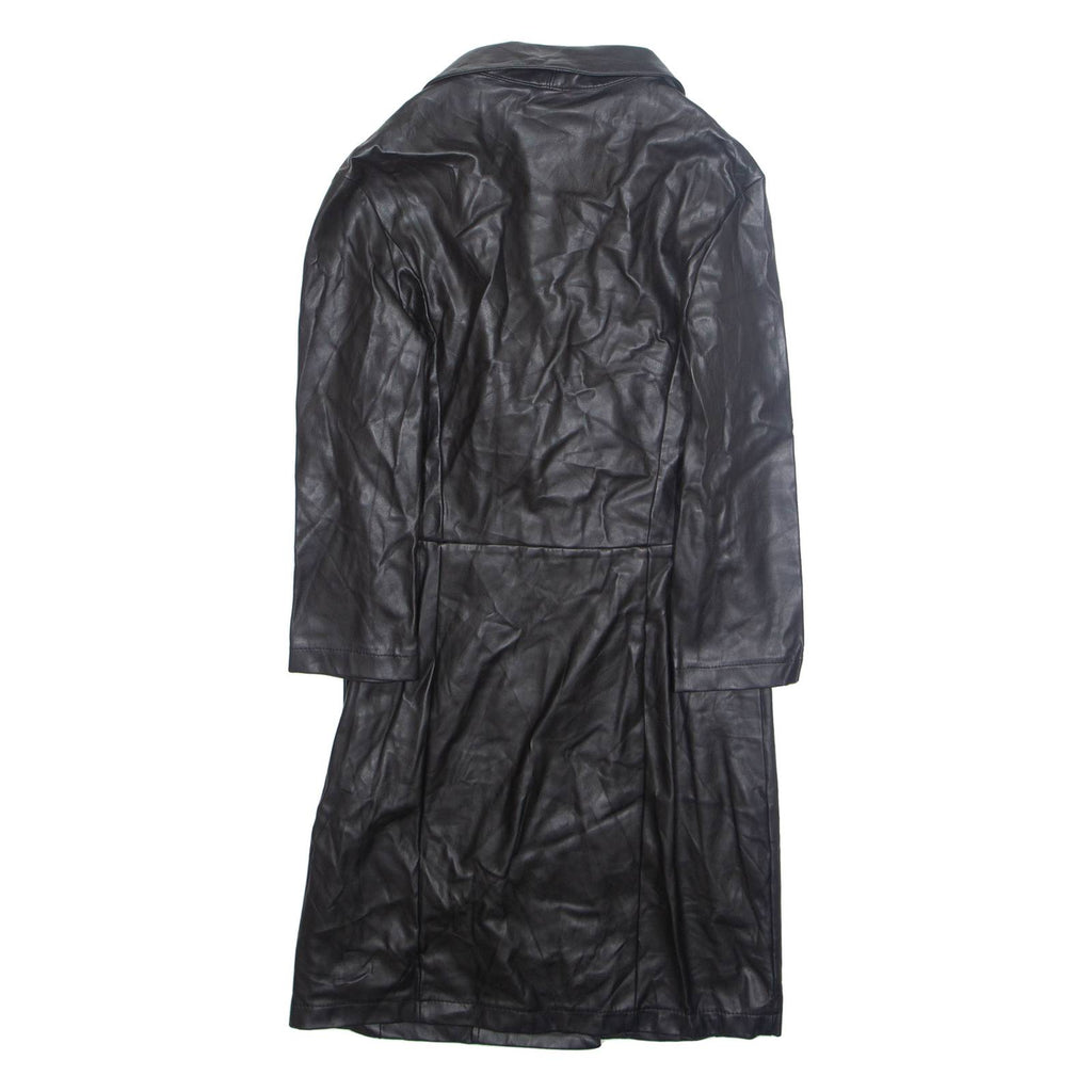 BERSHKA Womens Overcoat Jacket Black Faux Leather M