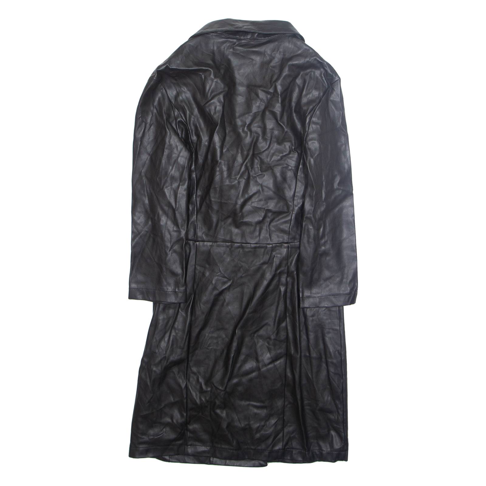 BERSHKA Womens Overcoat Jacket Black Faux Leather M