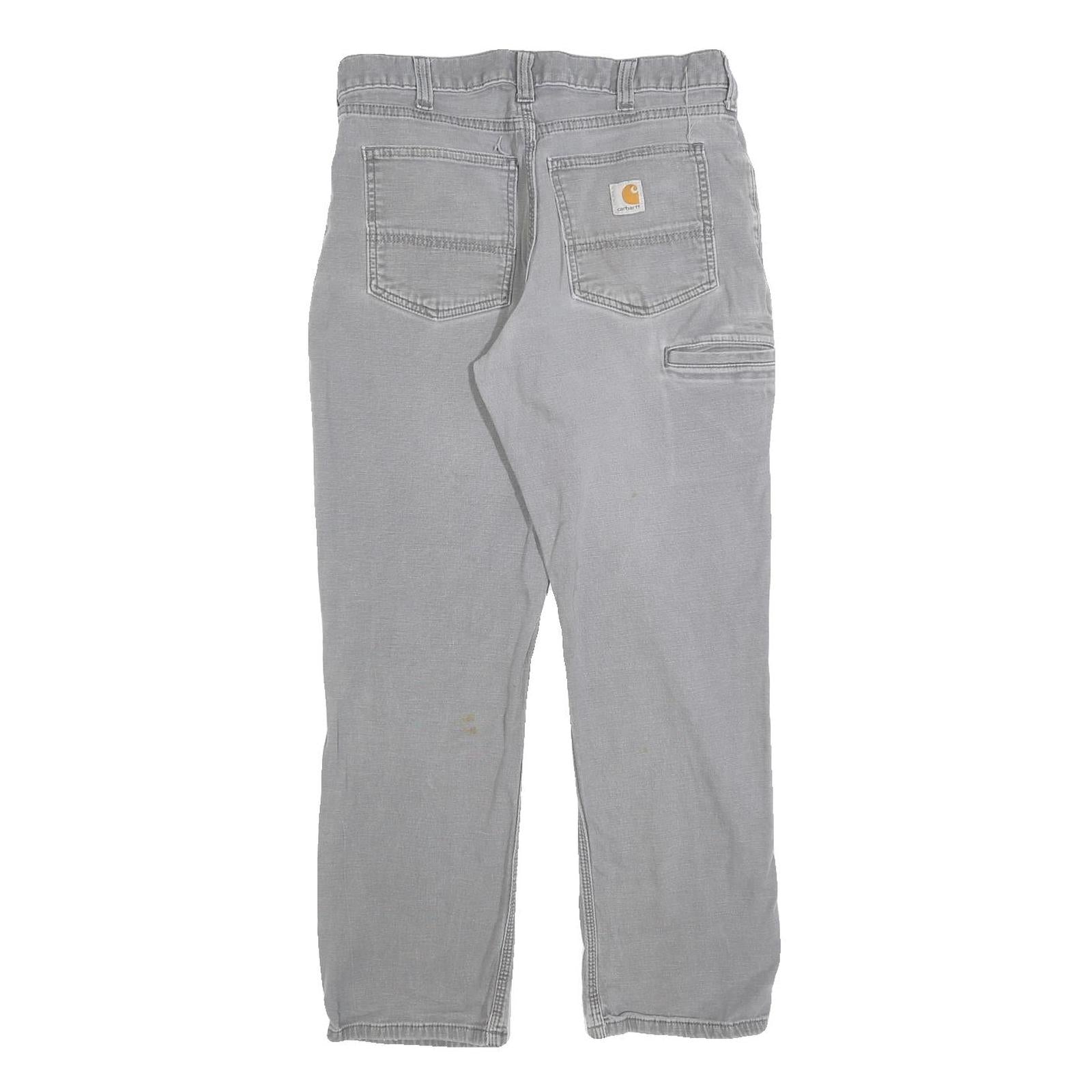 CARHARTT Mens Cotton Grey Relaxed Fit Straight Leg Trousers W32 L30 Workwear Zip
