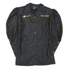 Womens Black Top Long Sleeve Collar Button Neck Embellished L L