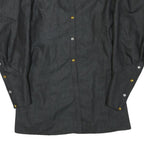 Womens Black Top Long Sleeve Collar Button Neck Embellished L L