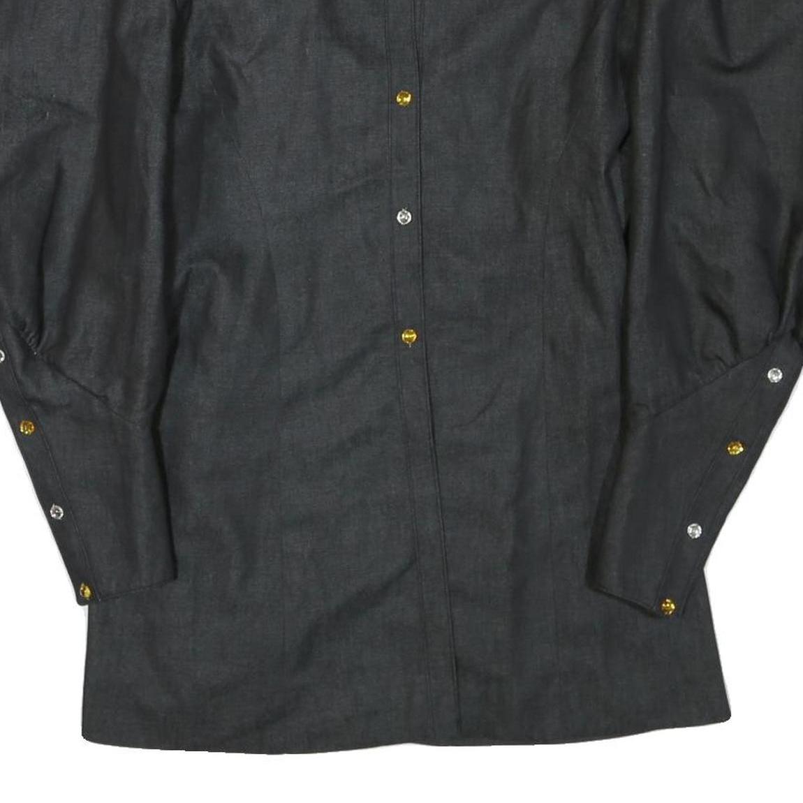 Womens Black Top Long Sleeve Collar Button Neck Embellished L L