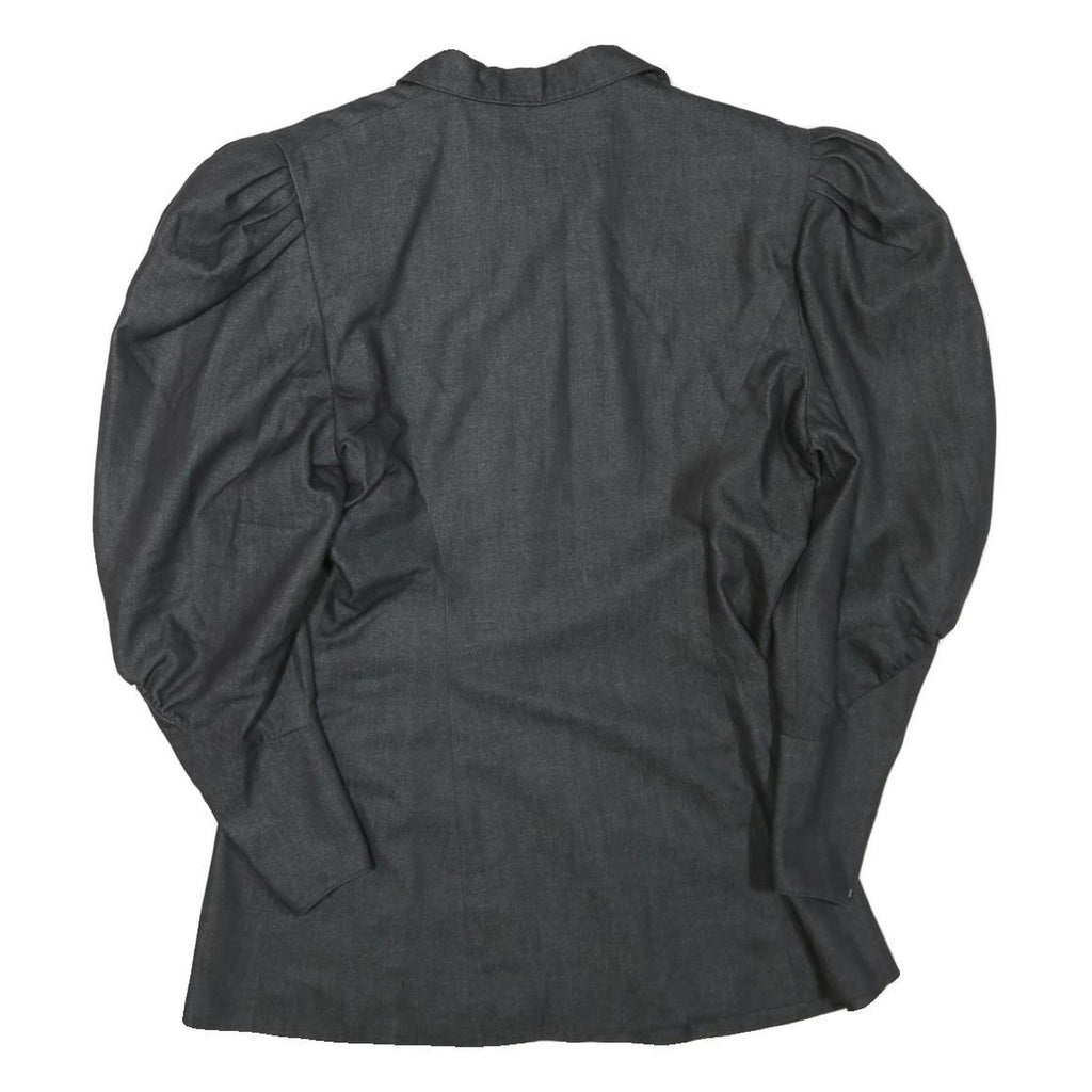 Womens Black Top Long Sleeve Collar Button Neck Embellished L L