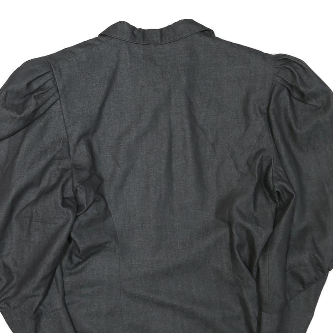 Womens Black Top Long Sleeve Collar Button Neck Embellished L L