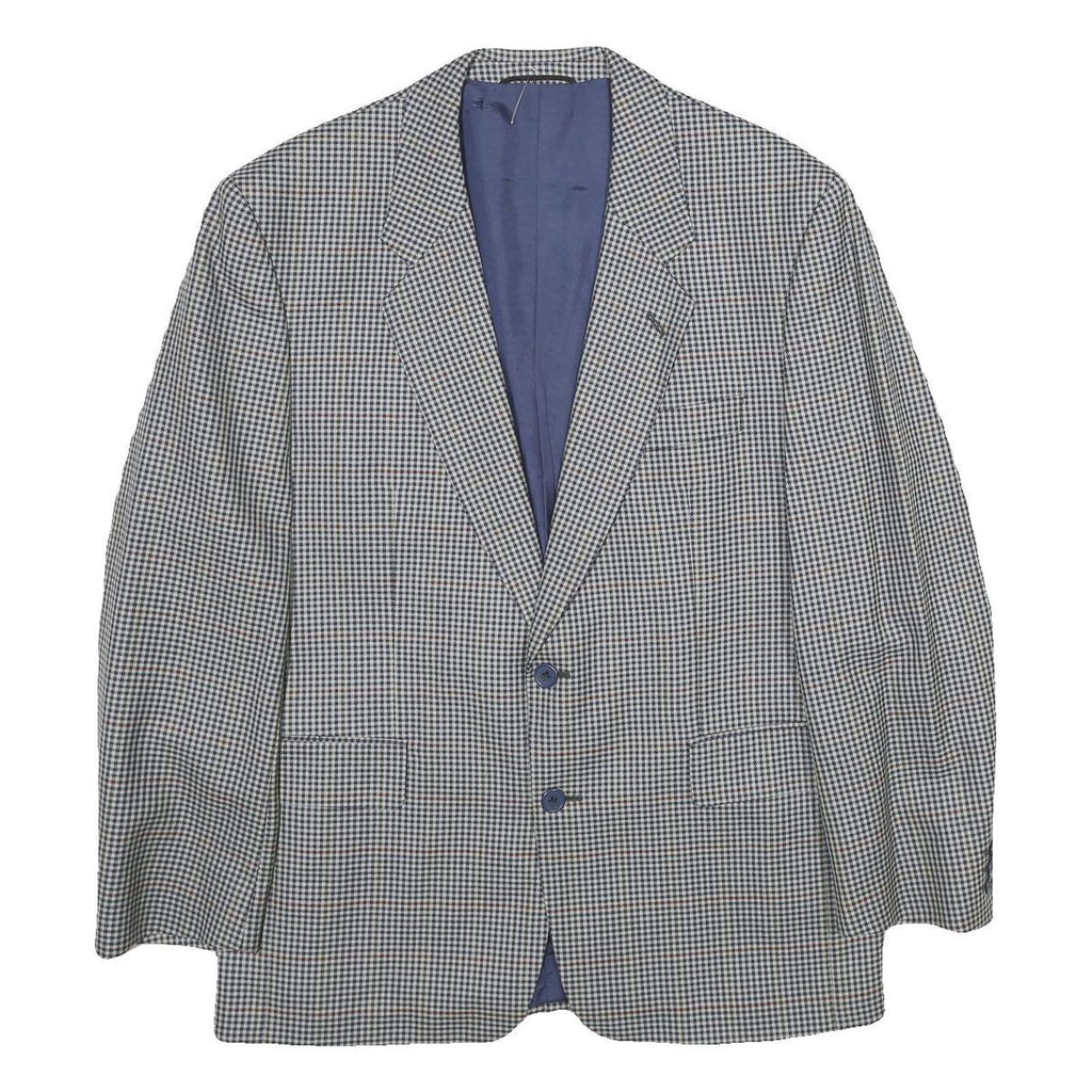 SCHILD Mens Grey & Blue Check Wool Blazer Jacket L Woven Classic Button Closure