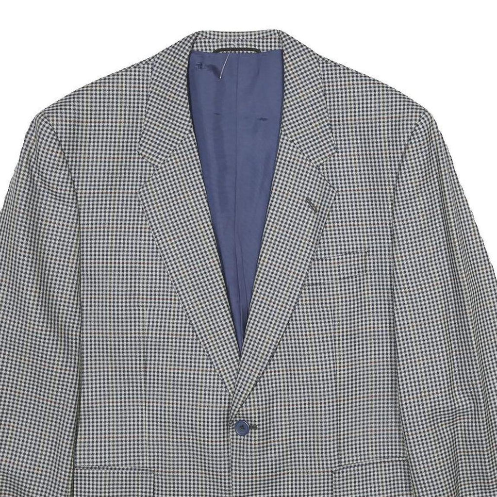 SCHILD Mens Grey & Blue Check Wool Blazer Jacket L Woven Classic Button Closure