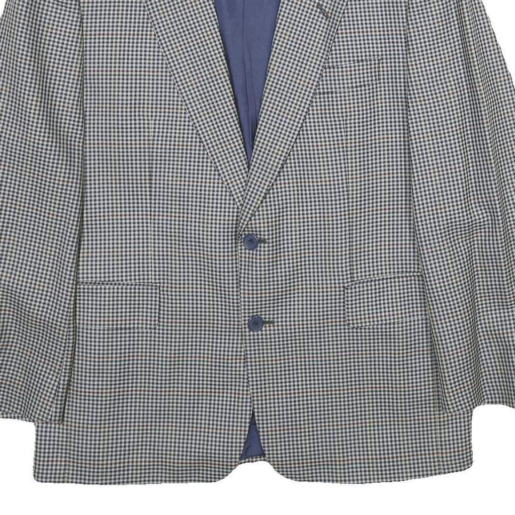 SCHILD Mens Grey & Blue Check Wool Blazer Jacket L Woven Classic Button Closure