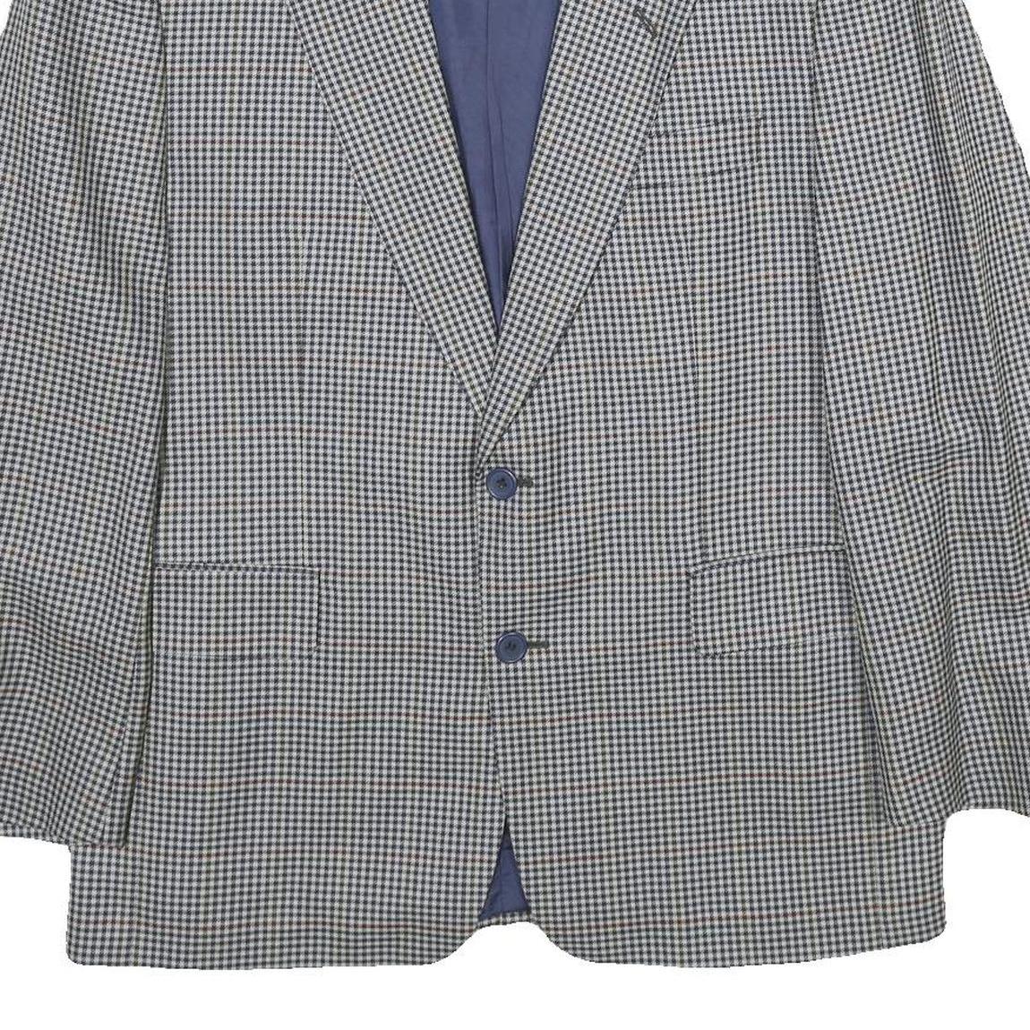 SCHILD Mens Grey & Blue Check Wool Blazer Jacket L Woven Classic Button Closure