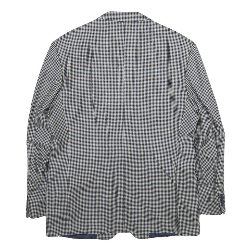 SCHILD Mens Grey & Blue Check Wool Blazer Jacket L Woven Classic Button Closure