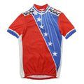 Mens Red & Blue Retro Cycling Style T-Shirt S Short Sleeve 1/4 Zip Star Print