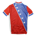 Mens Red & Blue Retro Cycling Style T-Shirt S Short Sleeve 1/4 Zip Star Print