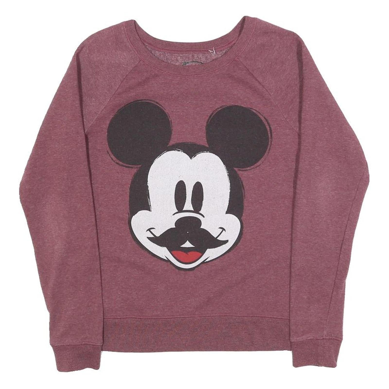 DISNEY Womens Maroon Crew Neck M Mickey Mouse Graphic Sweatshirt Cotton Blend