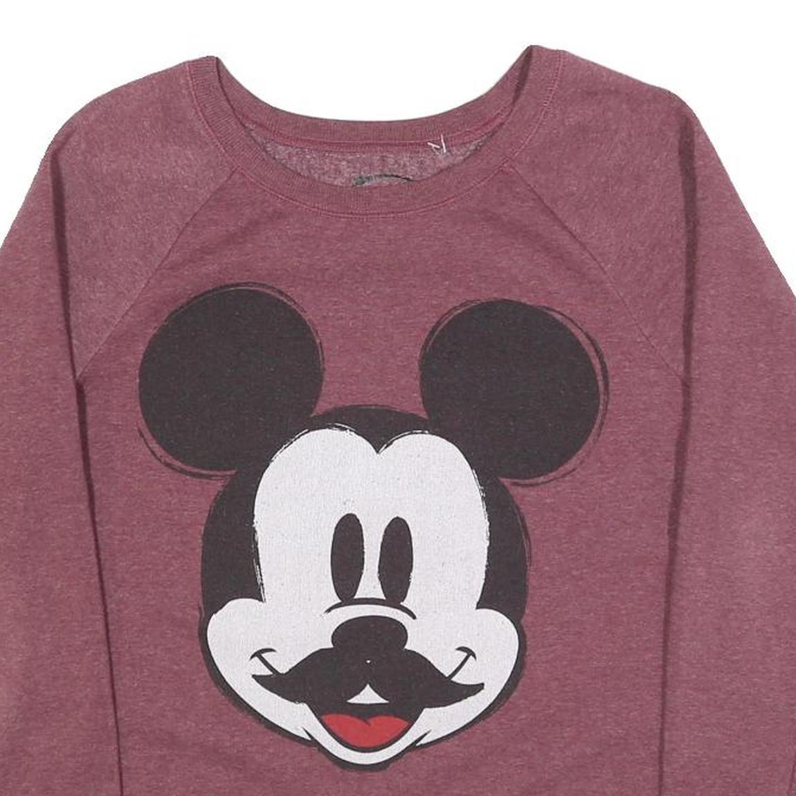 DISNEY Womens Maroon Crew Neck M Mickey Mouse Graphic Sweatshirt Cotton Blend