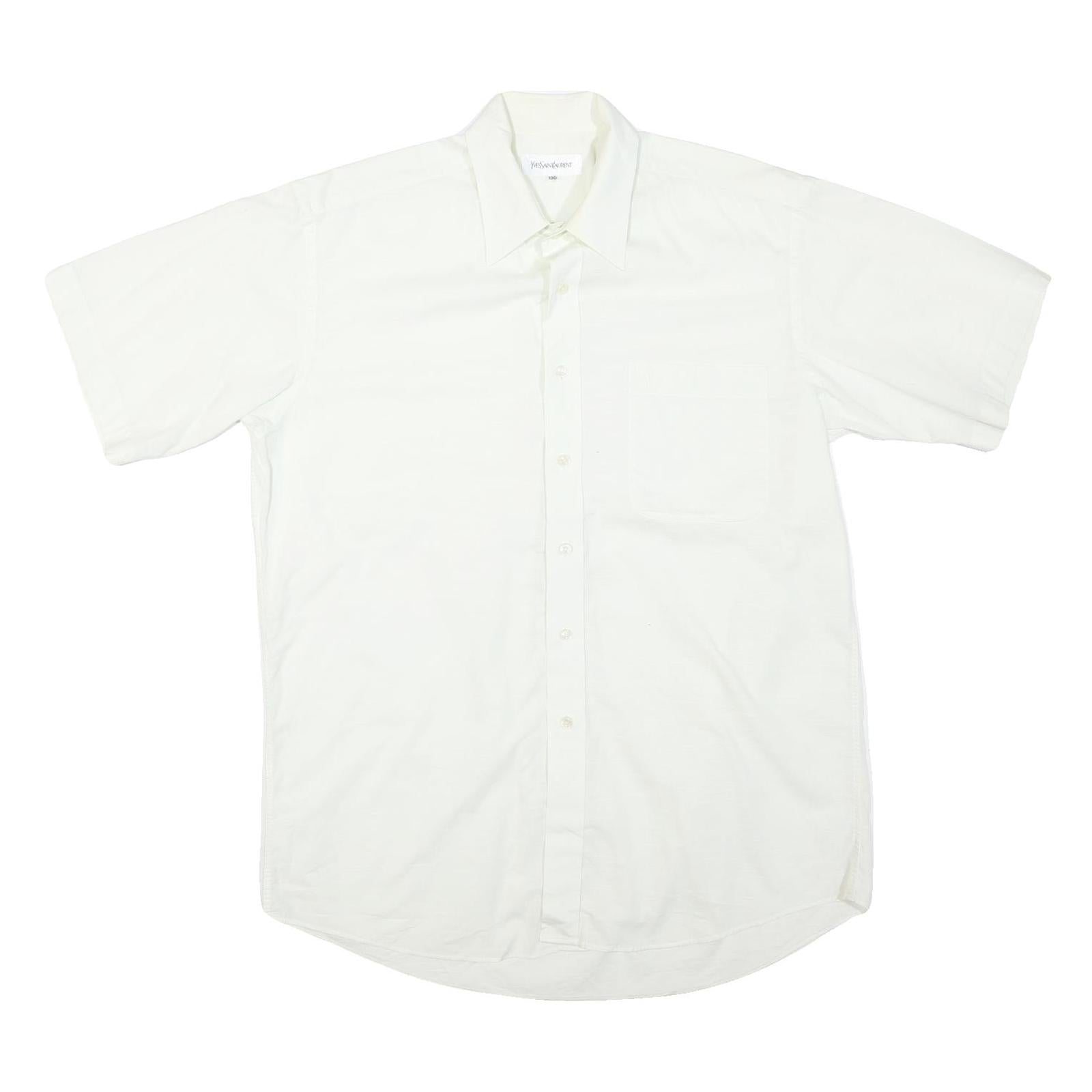 YVES SAINT LAURENT Mens White Regular Fit Short Sleeve Shirt L Cotton Blend