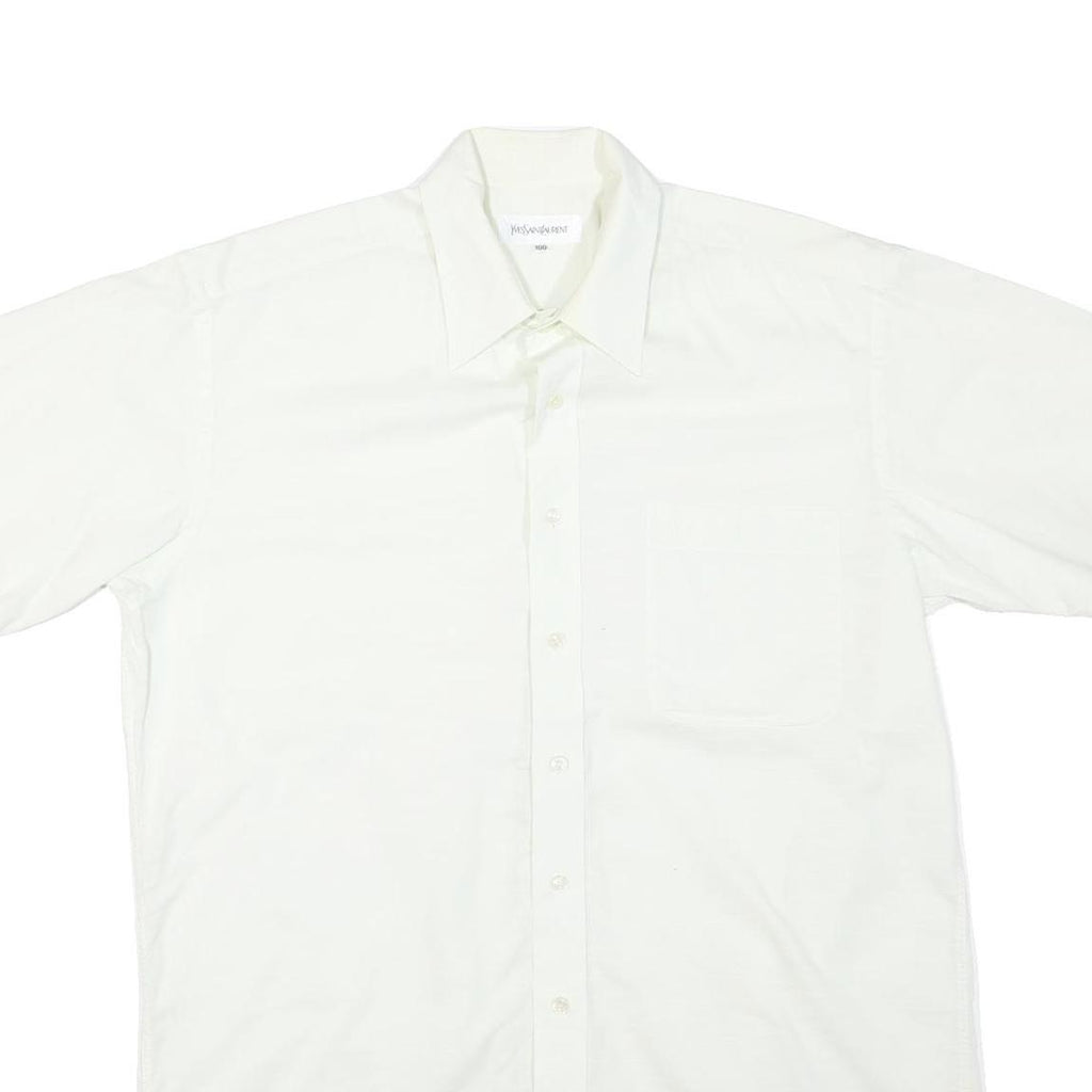 YVES SAINT LAURENT Mens White Regular Fit Short Sleeve Shirt L Cotton Blend