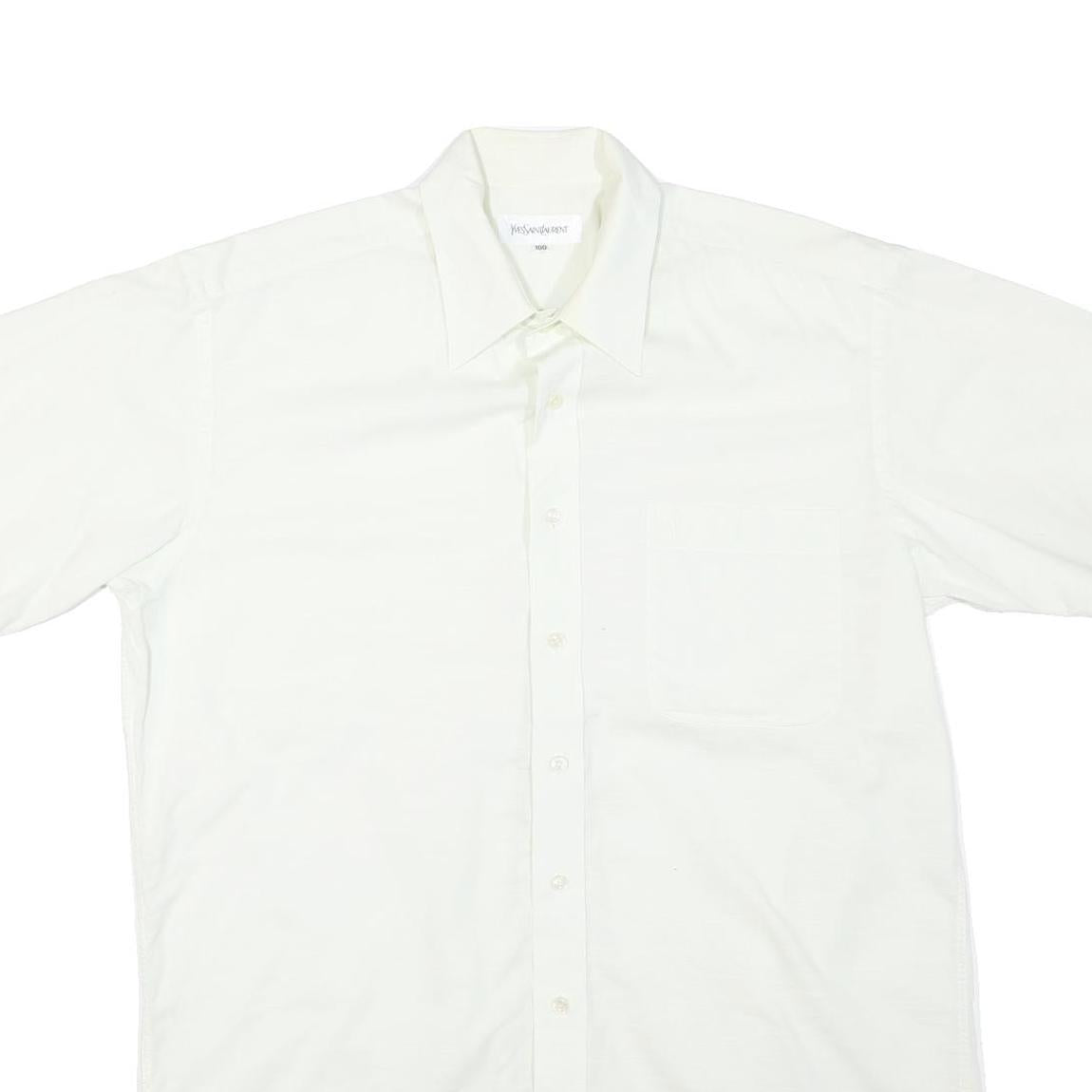 YVES SAINT LAURENT Mens White Regular Fit Short Sleeve Shirt L Cotton Blend