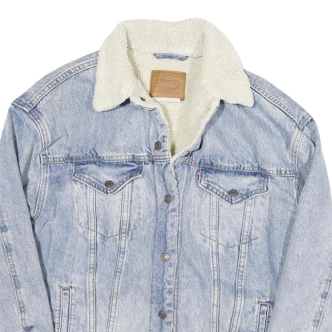 LEVI'S Womens Blue Denim Sherpa Collar Jacket XS Cotton Blend Button Closure