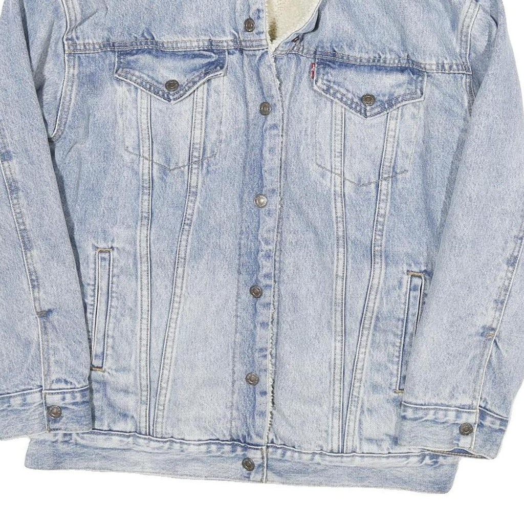 LEVI'S Womens Blue Denim Sherpa Collar Jacket XS Cotton Blend Button Closure