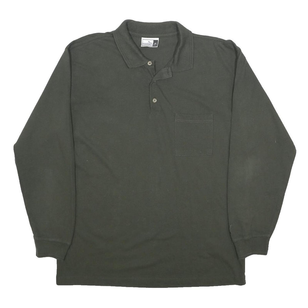 PUMA Mens Black Long Sleeve Plain XL Cotton Polo Shirt Pocket Casual