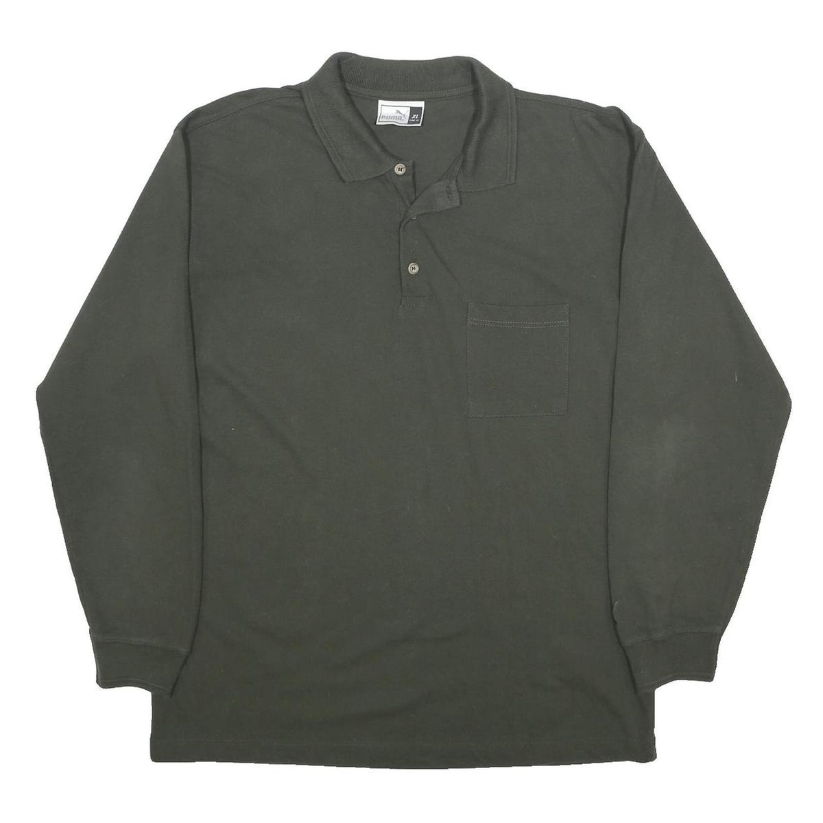 PUMA Mens Black Long Sleeve Plain XL Cotton Polo Shirt Pocket Casual