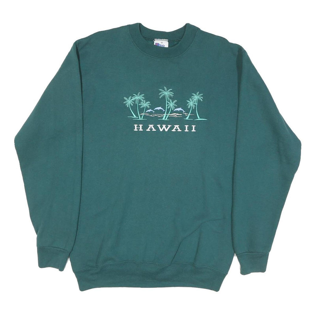 PRO LAYER Womens Green Hawaii Crew Neck M Cotton Blend Sweatshirt Casual