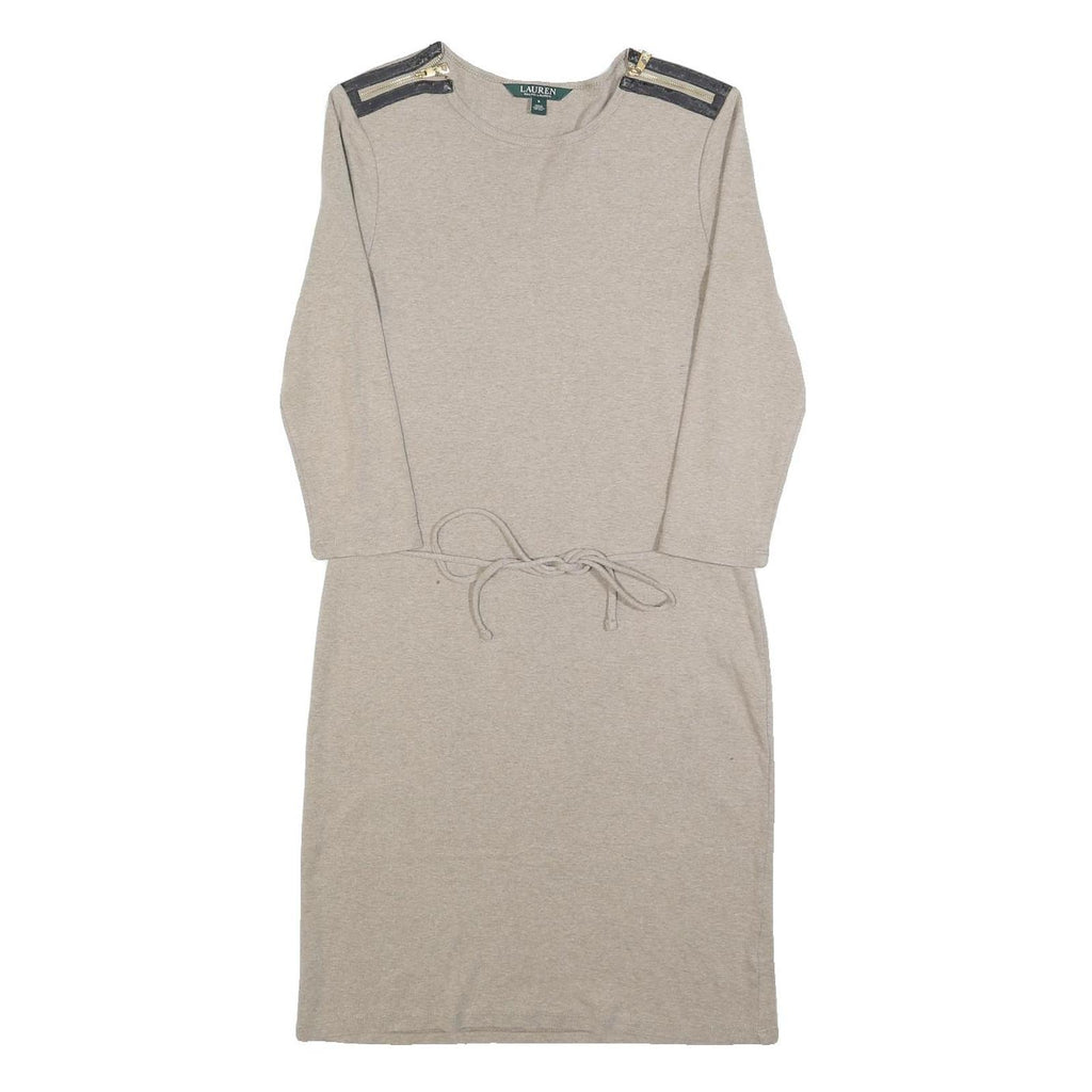 LAUREN RALPH LAUREN Womens Beige Bodycon Jersey Plain Long Sleeve Knee Length