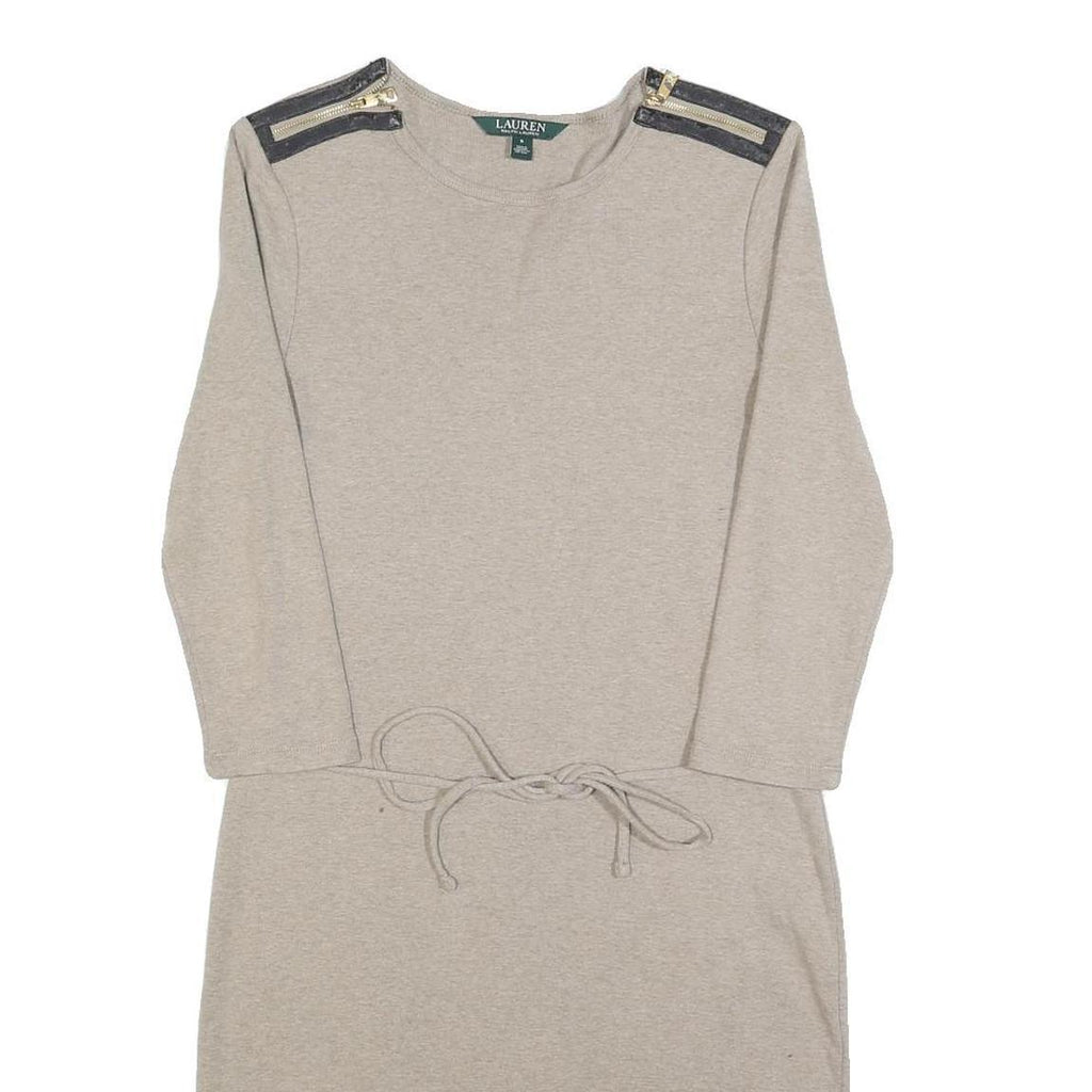 LAUREN RALPH LAUREN Womens Beige Bodycon Jersey Plain Long Sleeve Knee Length