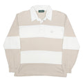 FRED PERRY Mens Beige & White Rugby Stripe Long Sleeve Polo Shirt L Classic Fit