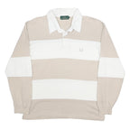 FRED PERRY Mens Beige & White Rugby Stripe Long Sleeve Polo Shirt L Classic Fit