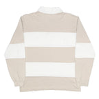 FRED PERRY Mens Beige & White Rugby Stripe Long Sleeve Polo Shirt L Classic Fit