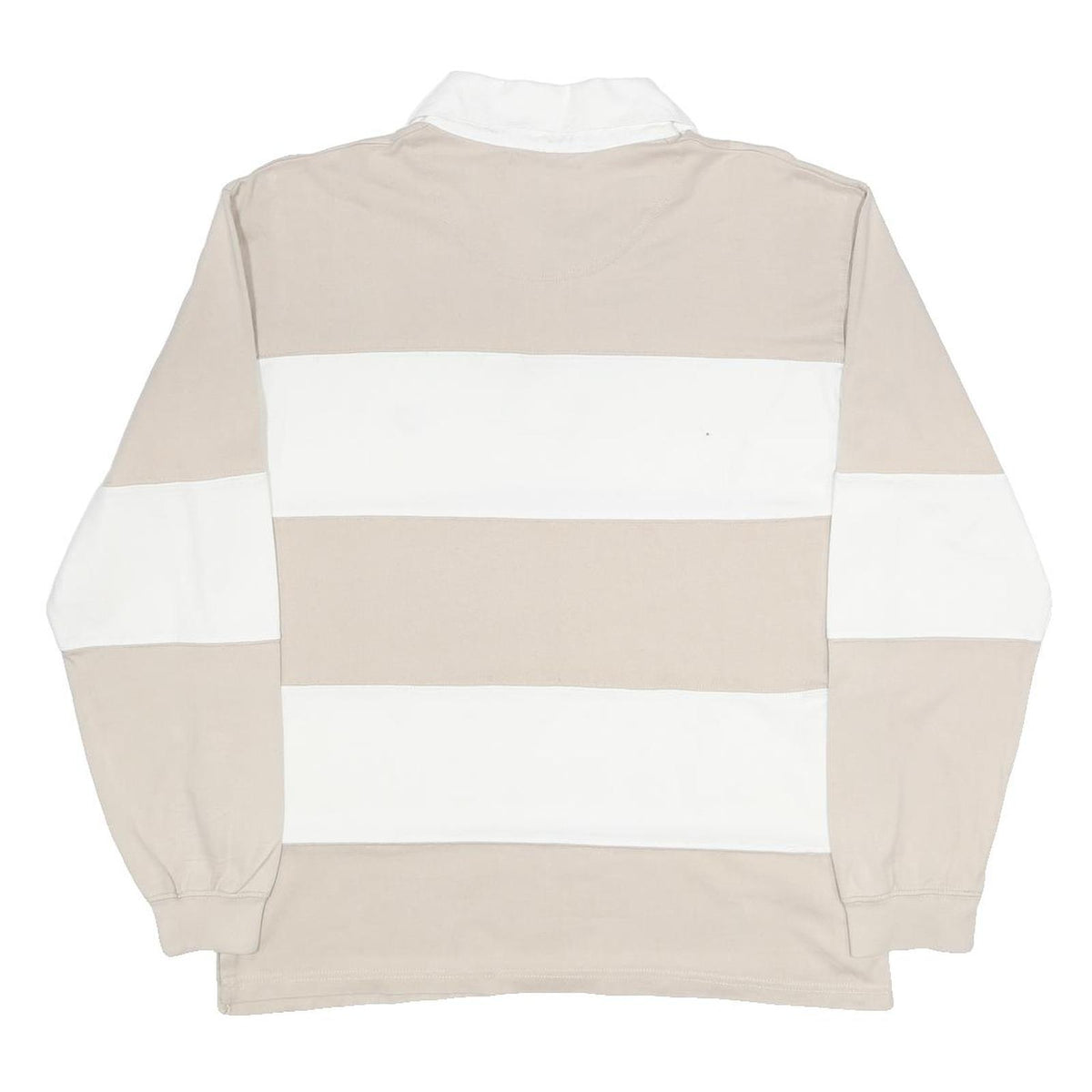 FRED PERRY Mens Beige & White Rugby Stripe Long Sleeve Polo Shirt L Classic Fit