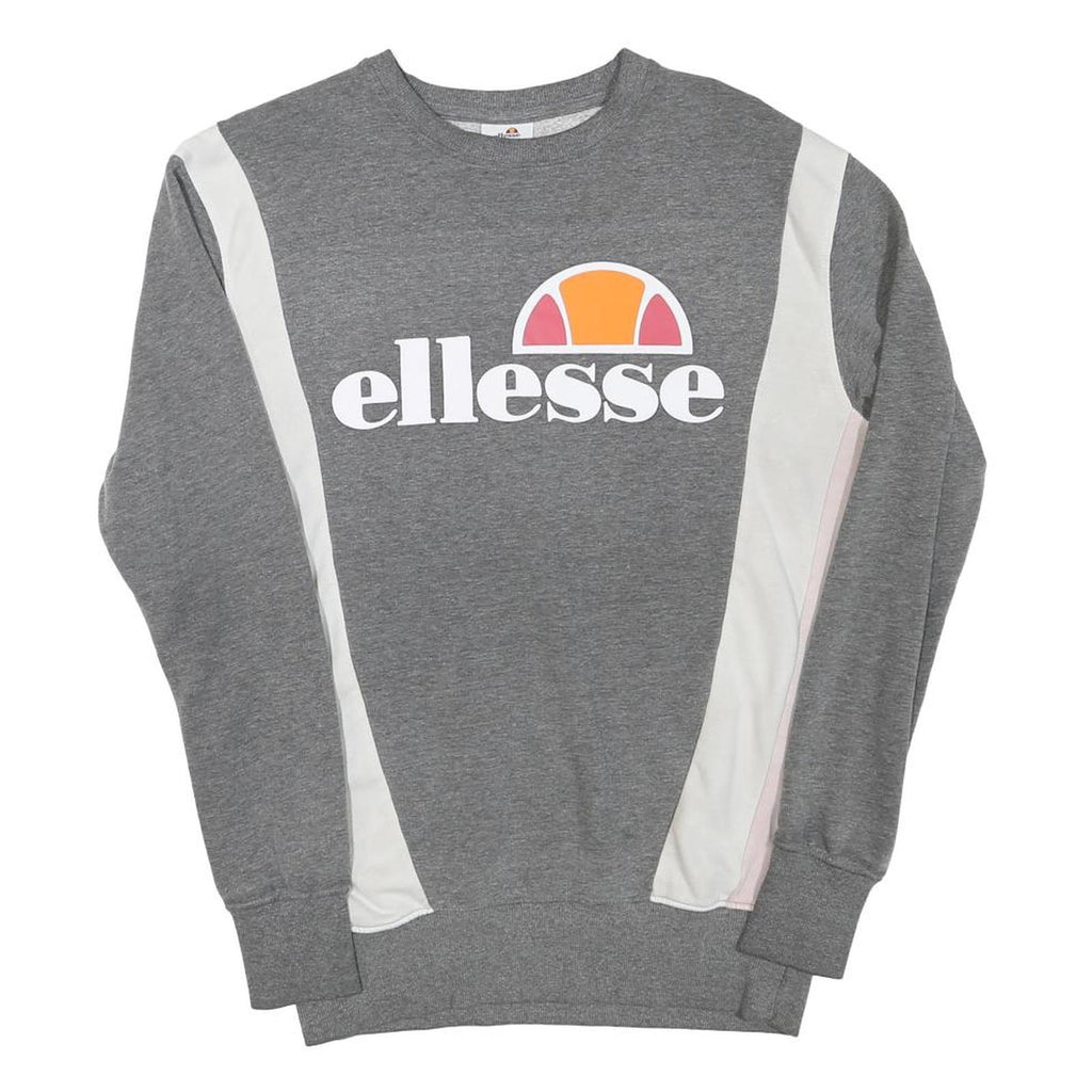ELLESSE Womens Grey & White Sweatshirt Crew Neck UK 10 Cotton Blend Pullover