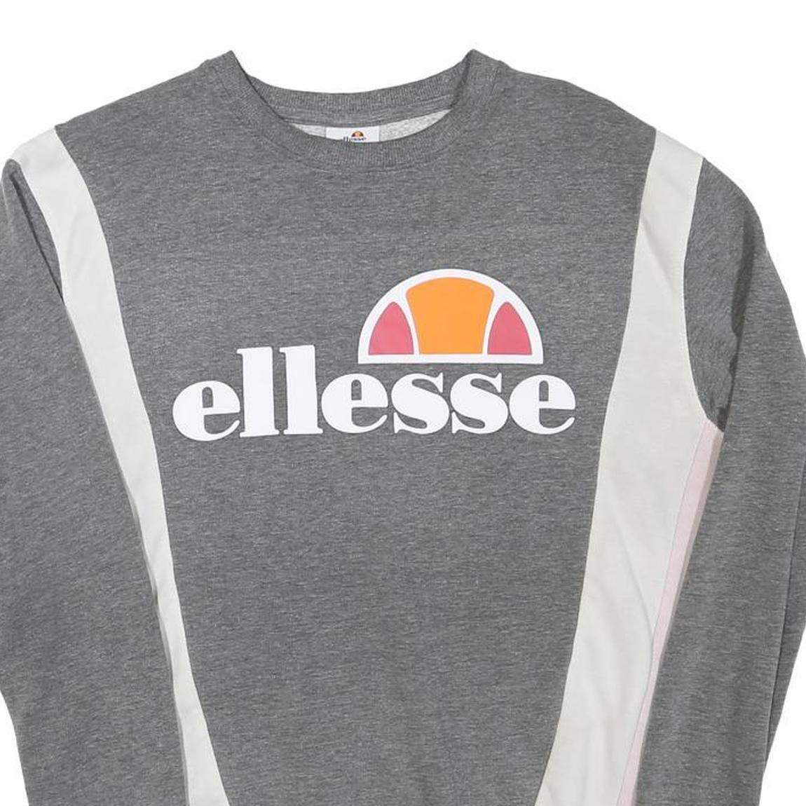 ELLESSE Womens Grey & White Sweatshirt Crew Neck UK 10 Cotton Blend Pullover