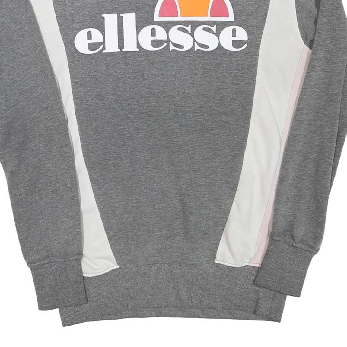ELLESSE Womens Grey & White Sweatshirt Crew Neck UK 10 Cotton Blend Pullover