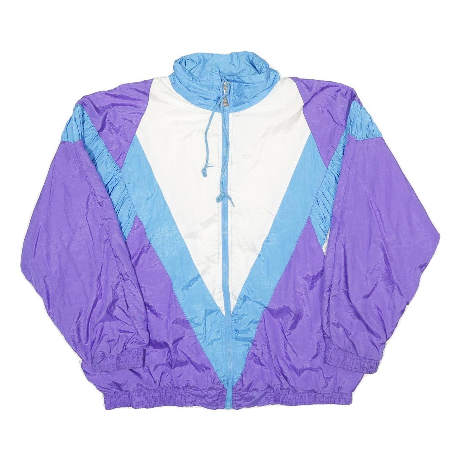 CASUAL ISLE Womens Purple & Blue White Nylon Zip Jacket L Retro Track Shell