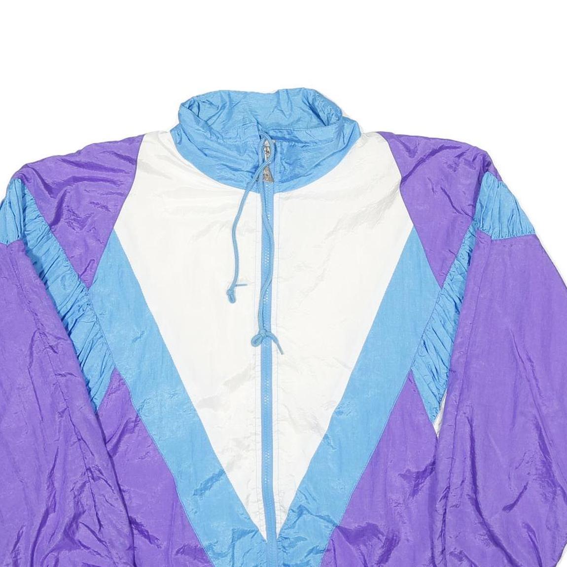 CASUAL ISLE Womens Purple & Blue White Nylon Zip Jacket L Retro Track Shell
