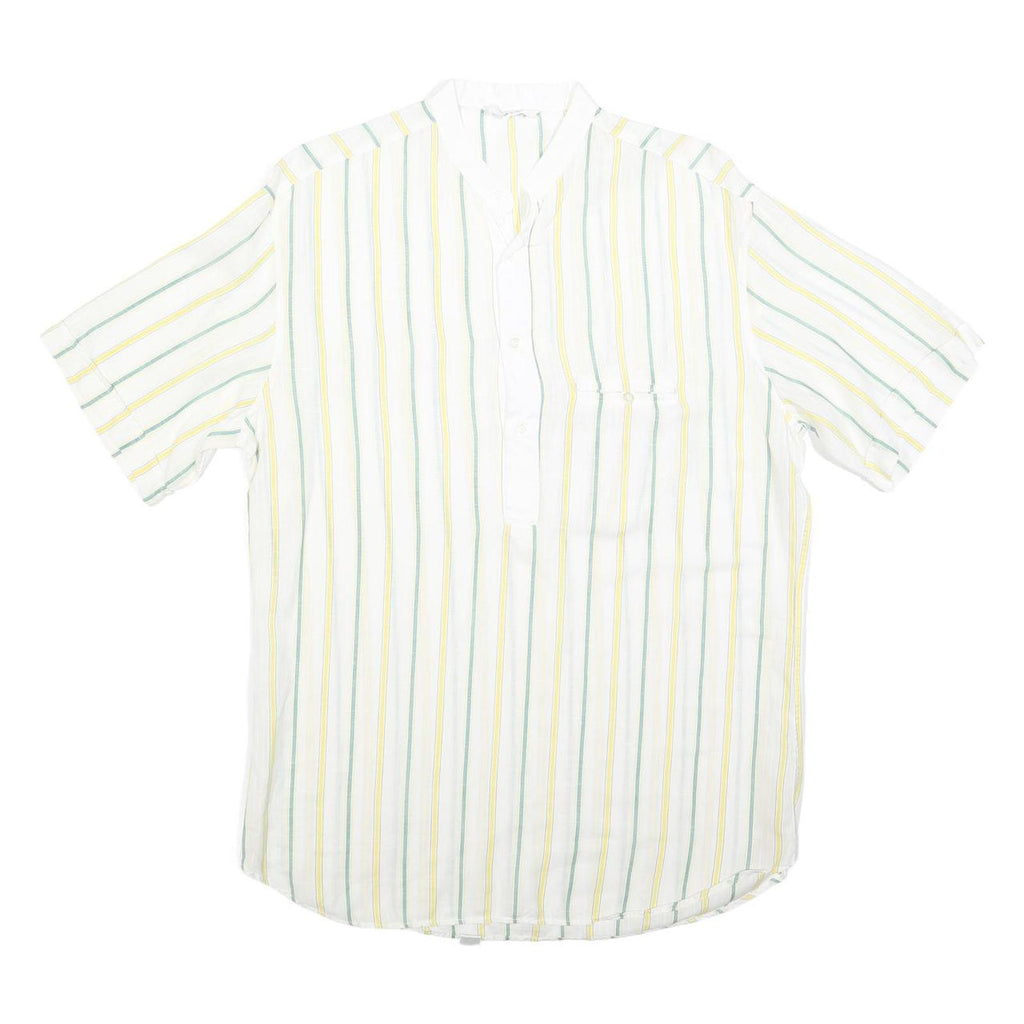 ROBERTO PIERI Mens White Yellow Green Stripe Cotton Shirt M Summer Casual