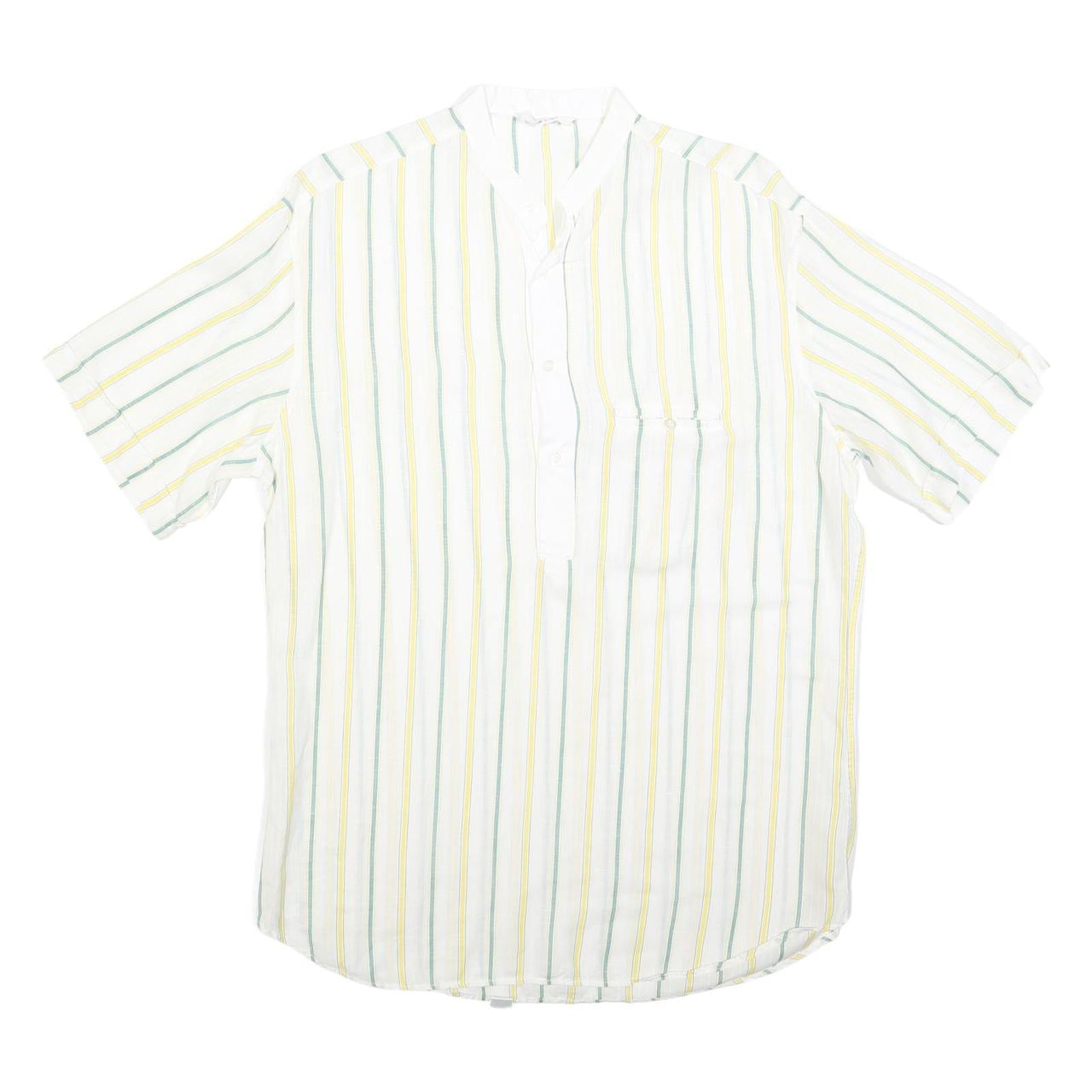 ROBERTO PIERI Mens White Yellow Green Stripe Cotton Shirt M Summer Casual