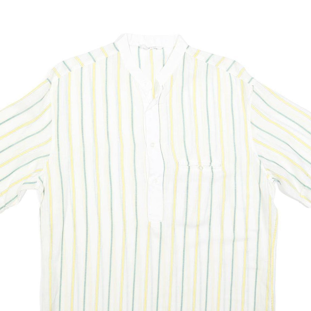 ROBERTO PIERI Mens White Yellow Green Stripe Cotton Shirt M Summer Casual